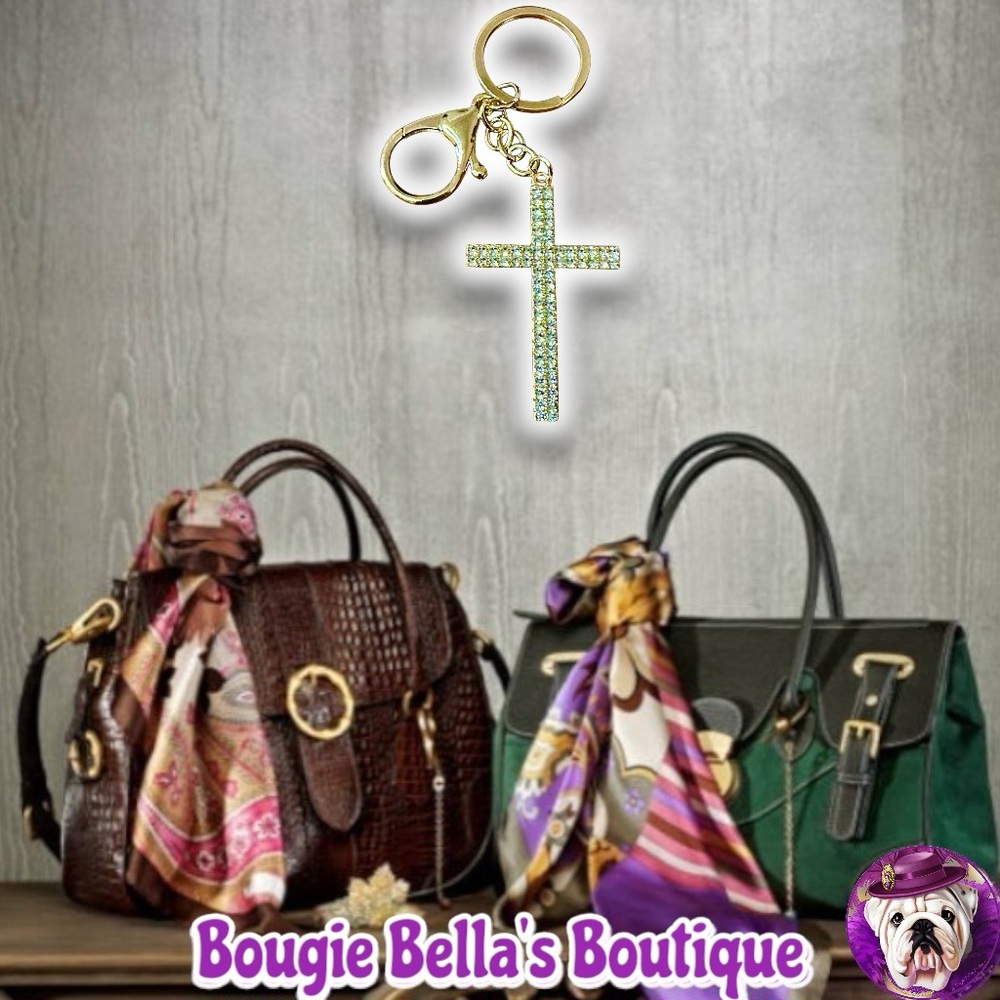 Sparkly Cross Rhinestone Bag Charm Key Chain ❤️💎